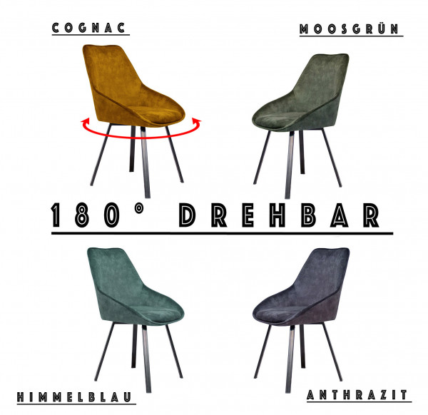 Esszimmerstuhl - DEANS - Samtstoff - 180° Drehbar - 4 Farben