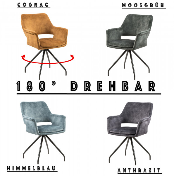 Esszimmerstuhl - MASTRO - Samtstoff - 180° Drehbar - 4 Farben